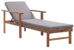 vidaXL Sonnenliege mit Auflage Poly Rattan Akazie Massivholz Grau