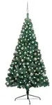 vidaXL K&uuml;nstlicher Halb-Weihnachtsbaum Beleuchtung Kugeln Gr&uuml;n 210 cm