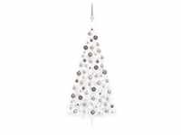 vidaXL Künstlicher Halb-Weihnachtsbaum Beleuchtung Kugeln Weiß 240 cm