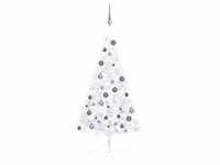 vidaXL Künstlicher Halb-Weihnachtsbaum Beleuchtung Kugeln Weiß 120 cm