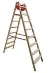 Euroline Holz Stufenstehleiter mit Comfort-Stufen mit Werkzeugablage 2x8 Stufen