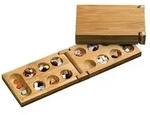 3258 - Kalaha, klappbar, Reisespiel, Bambus, Brettspiel aus Holz, 1-2 Spieler, ab 8