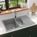 vidaXL Granitsp&uuml;le Doppelbecken Grau