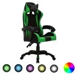 vidaXL Gaming-Stuhl mit RGB LED-Leuchten Gr&uuml;n und Schwarz Kunstleder