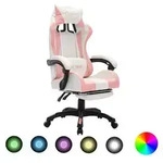 vidaXL Gaming-Stuhl mit RGB LED-Leuchten Rosa und Wei&szlig; Kunstleder