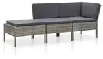 vidaXL 3-tlg. Garten-Lounge-Set mit Auflagen Poly Rattan Grau