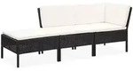 vidaXL 3-tlg. Garten-Lounge-Set mit Auflagen Poly Rattan Schwarz