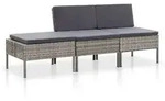 vidaXL 3-tlg. Garten-Lounge-Set mit Auflagen Poly Rattan Grau