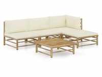vidaXL 5-tlg. Garten-Lounge-Set mit Cremeweißen Kissen Bambus