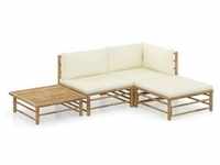 vidaXL 4-tlg. Garten-Lounge-Set mit Cremeweißen Kissen Bambus