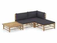 vidaXL 4-tlg. Garten-Lounge-Set mit Dunkelgrauen Kissen Bambus