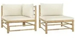 vidaXL 2-tlg. Garten-Lounge-Set mit Kissen Cremewei&szlig; Bambus