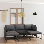 vidaXL 5-tlg. Garten-Lounge-Set mit Kissen Poly Rattan Grau