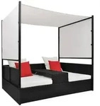 vidaXL Gartenbett mit Baldachin Schwarz 190&times;130 cm Poly Rattan