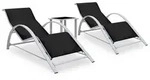 vidaXL Sonnenliegen 2 Stk. mit Tisch Aluminium Schwarz