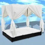 vidaXL Outdoor-Loungebett mit Vorhang Poly Rattan Schwarz