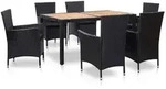 vidaXL 7-tlg. Garten-Essgruppe mit Auflagen Poly Rattan Schwarz
