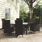 vidaXL 7-tlg. Garten-Essgruppe mit Auflagen Poly Rattan Schwarz