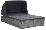vidaXL 2-Personen-Sonnenliege mit Auflage Poly Rattan Grau