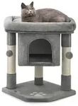 lionto Kratzbaum f&uuml;r Katzen 60 cm, mit Kuschelh&ouml;hle, Pl&uuml;schb&auml;llen & robusten