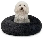 lionto Hundebett aus Pl&uuml;sch in Donut-Form, 50 cm Durchmesser, dunkelgrau