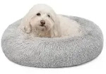 lionto Hundebett aus Pl&uuml;sch in Donut-Form, 50 cm Durchmesser, hellgrau