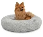 lionto Hundebett aus Pl&uuml;sch in Donut-Form, 60 cm Durchmesser, hellgrau