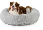 lionto Hundebett aus Pl&uuml;sch in Donut-Form, 100 cm Durchmesser, hellgrau