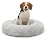 lionto Hundebett aus Pl&uuml;sch in Donut-Form, 80 cm Durchmesser, hellgrau