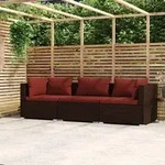 vidaXL 3-Sitzer-Sofa mit Kissen Braun Poly Rattan