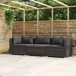 vidaXL 3-Sitzer-Sofa mit Kissen Grau Poly Rattan
