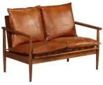 vidaXL 2-Sitzer-Sofa Echtleder Akazienholz Braun