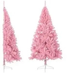 vidaXL K&uuml;nstlicher Halb-Weihnachtsbaum mit St&auml;nder Rosa 180 cm PVC