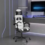 vidaXL Gaming-Stuhl mit Fu&szlig;st&uuml;tze Drehbar Wei&szlig; & Schwarz Kunstleder