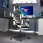 vidaXL Gaming-Stuhl mit Fu&szlig;st&uuml;tze Drehbar Schwarz & Wei&szlig; Kunstleder