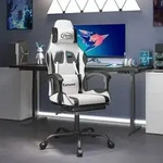 vidaXL Gaming-Stuhl mit Fu&szlig;st&uuml;tze Drehbar Wei&szlig; & Schwarz Kunstleder