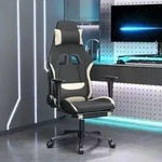vidaXL Gaming-Stuhl mit Massage & Fu&szlig;st&uuml;tze Schwarz und Creme Stoff
