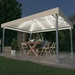 vidaXL Pavillon mit LED-Lichterkette 400x300 cm Cremewei&szlig; Aluminium