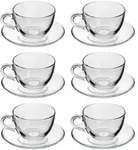 Pasabahce Dajar 6er Set Teegl&auml;ser-Set Kaffee Basic Cup 12-Teilig mit Unterteller