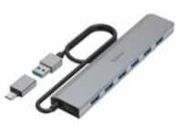 Hama USB-Hub 7 Ports USB 3.2 Gen1 5 Gbit/s inkl. USB-C-Adapter und 7 Grau