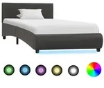 vidaXL Bettgestell mit LED Grau Kunstleder 90&times;200 cm