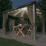 vidaXL Pavillon mit Vorh&auml;ngen & LED-Lichterkette 300x300 cm Taupe Alu