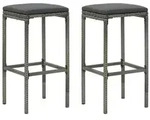 vidaXL Barhocker mit Kissen 2 Stk. Grau Poly Rattan