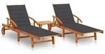 vidaXL Sonnenliegen 2 Stk. mit Tisch und Auflagen Massivholz Akazie