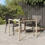 vidaXL Gartentisch 90x90x75 cm Geh&auml;rtetes Glas Poly Rattan Beige