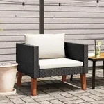 vidaXL 1-Sitzer-Gartensofa mit Auflagen Poly Rattan Schwarz