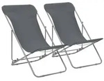vidaXL Klappbare Strandstühle 2 Stk. Stahl und Oxford-Gewebe Grau vidaXL Klappbare Strandstühle 2 Stk. Stahl und Oxford-Gewebe Grau