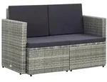 vidaXL 2-Sitzer-Gartensofa mit Auflagen Grau Poly Rattan