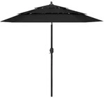 vidaXL Sonnenschirm mit Aluminium-Mast 3-lagig Schwarz 2,5 m