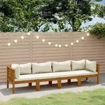 vidaXL 4-Sitzer-Gartensofa mit Creme Kissen Massivholz Akazie